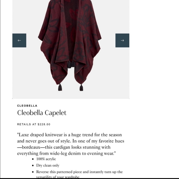 Cleobella Sevigny ~ Cardigan Capelet Wrap. NEW - Picture 5 of 5